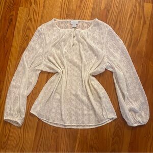 Liz Claiborne Sheer Shimmery Peasant Top – Ivory – Size XL